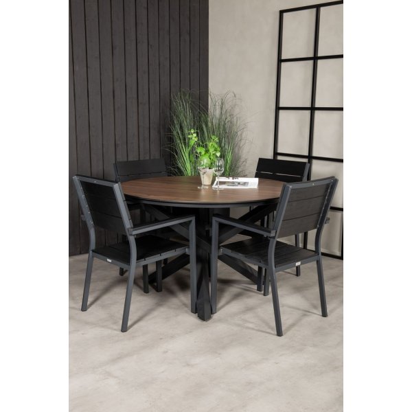 Tottarp Matgrupp (ø140) - Svart/Brun - 4 Stolar Tottarp Matgrupp (ø140) - Svart/Brun - 4 Stolar