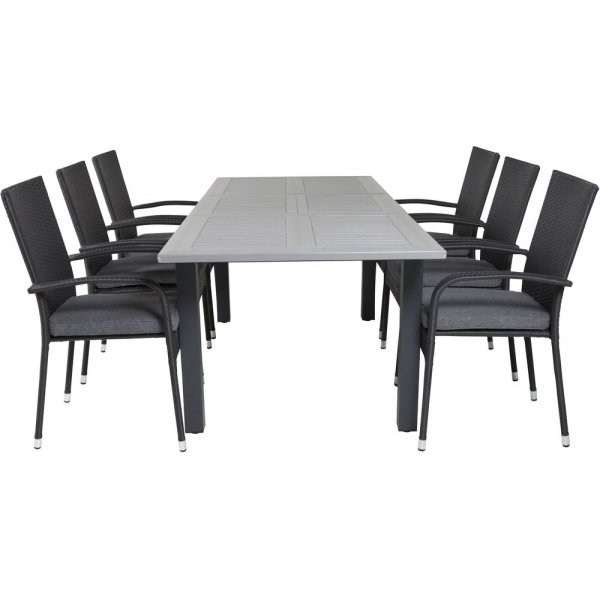 Ekens Matgrupp (152x90) - Svart/Gr - 6 Stolar