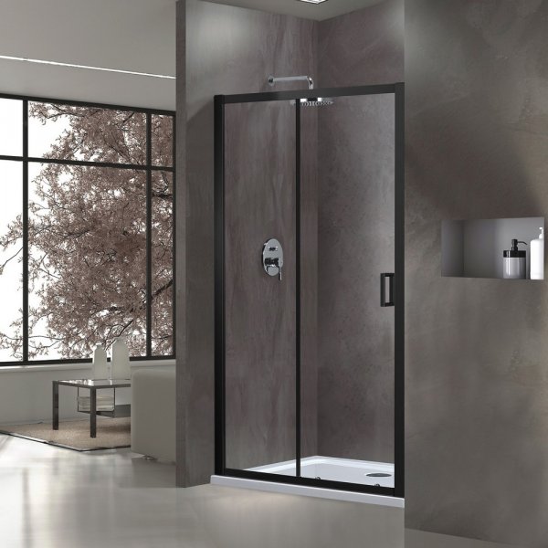 Industrielle Duschwand, schwarzes Aluminium, 110-140 cm - Industrienische