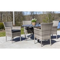 Vancouver utematgrupp med 4 st fåtöljer och matbord Ø112 cm - Grå konstrotting Vancouver utematgrupp med 4 st fåtöljer och matbord Ø112 cm - Grå konstrotting