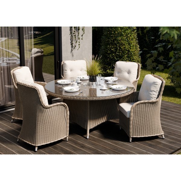 Gartengruppe - Florida | Ø150 cm - Naturfarbenes Rattan + Reinigungsspray für Gartenmöbel Gartengruppe - Florida | Ø150 cm - Naturfarbenes Rattan + Reinigungsspray für Gartenmöbel