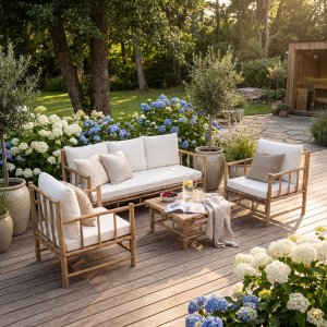 Loungegrupp Natur med Vita dynor och bord - Backyard Loungegrupp Natur med Vita dynor och bord - Backyard