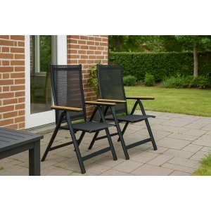positionsstol trädgårdsstol svart textilene ek-aintwood armstöd