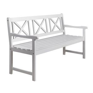 Vit tr�dg�rdsb�nk i furu - Sittb�nk utomhus f�r tr�dg�rd & uteplats