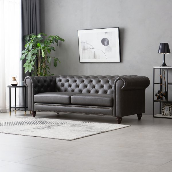 Soffa chesterfield 3-sits 219 cm - mörkbrun PU Soffa chesterfield 3-sits 219 cm - mörkbrun PU