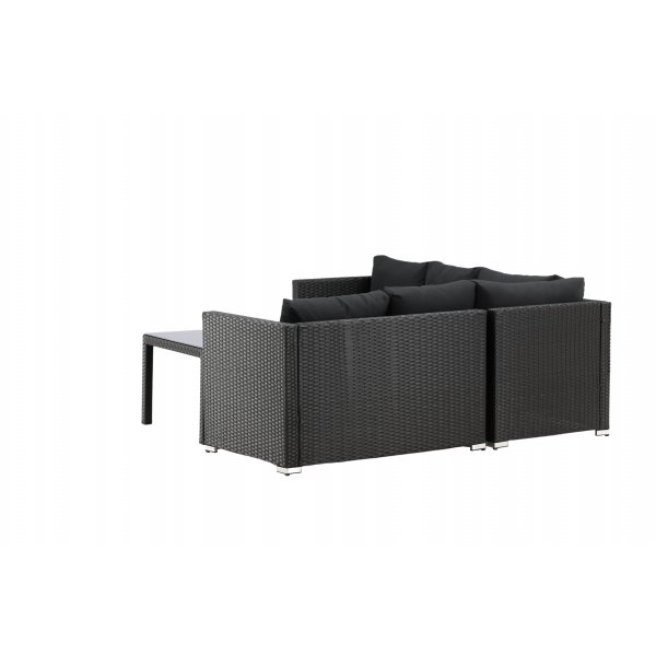Loungegruppe Kuba sofagruppe + bord - sort syntetisk rattan / sorte hynder