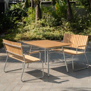 matgrupp utomhus teak 2 soffor & bord 120x80 cm + textilimpregnering för utemöbler