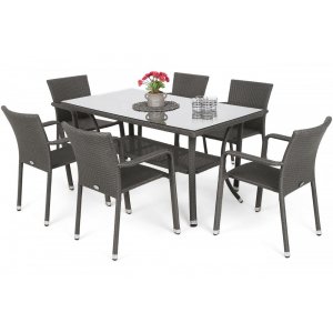 Läs mer om Matgrupp Sumba bord + 6 stolar - Mörkgrå - Utematgrupper, Utemöbelgrupper, Utemöbler