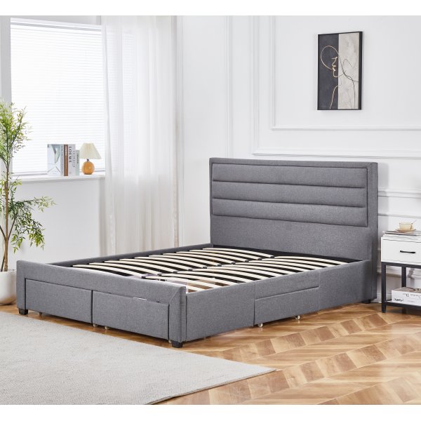S�ngram med f�rvaring inklusive s�nggavel 180 x 200 cm - Gr�