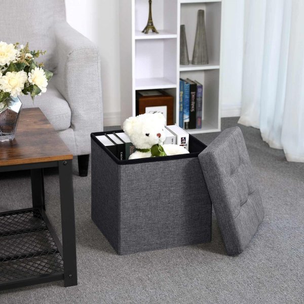 Idris sittpuff med f�rvaring - M�rkgr�