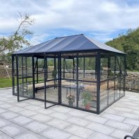 Växthus Jupiter med härdat glas - 12,8 m² - svart Växthus Jupiter med härdat glas - 12,8 m² - svart