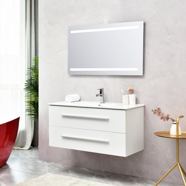 Kylpyhuonekalusteet Trend Medium - valkoinen + 2.00 x Kylpyhuoneen koukku Kylpyhuonekalusteet Trend Medium - valkoinen + 2.00 x Kylpyhuoneen koukku