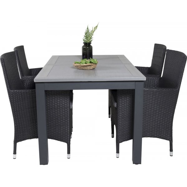 Ekens Matgrupp (152x90) - Svart/Gr - 4 Stolar