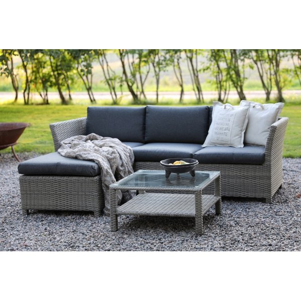 Norrhult udendrs mbelst 3-personers sofa inkl fodskammel & bord - Gr polyrattan