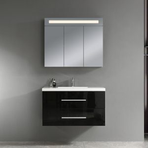 Badrumsm&ouml;bler 90 cm Svart LED-spegelsk&aring;p - Malaga + Toalettpappersh&aring;llare