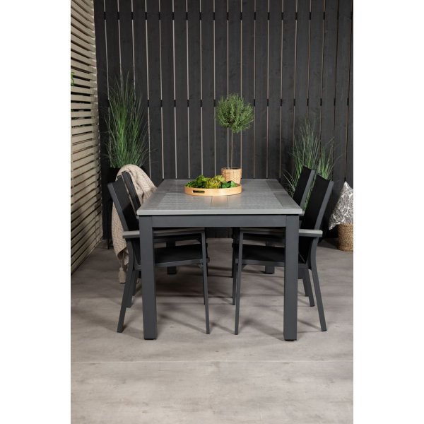 Ekens Spisegruppe (152x90) - Sort/Gr - 4 Stole