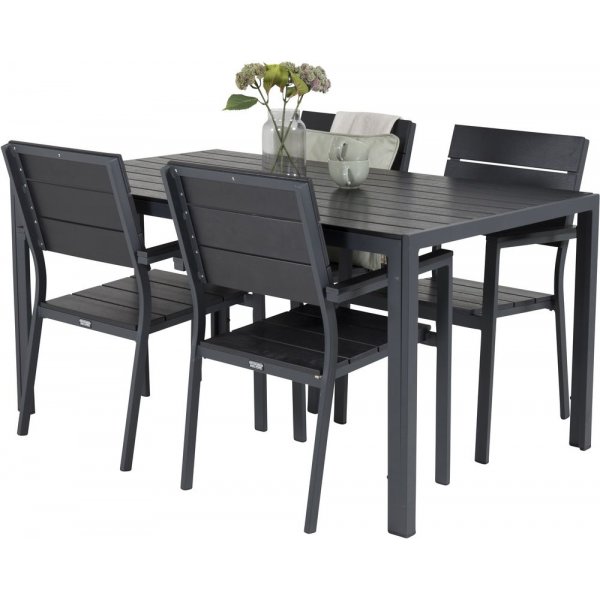 Ervalla Matgrupp (150x90) - Svart - 4 Stolar