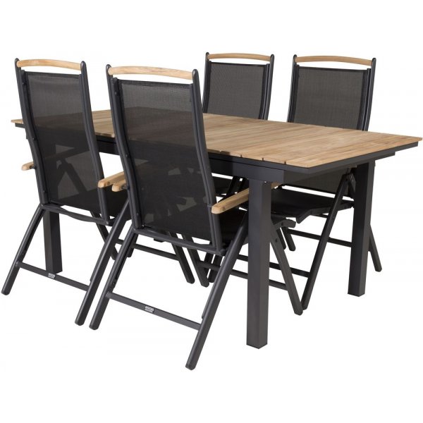 Maglehem Matgrupp (160x90) - Svart/Natur - 4 Stolar