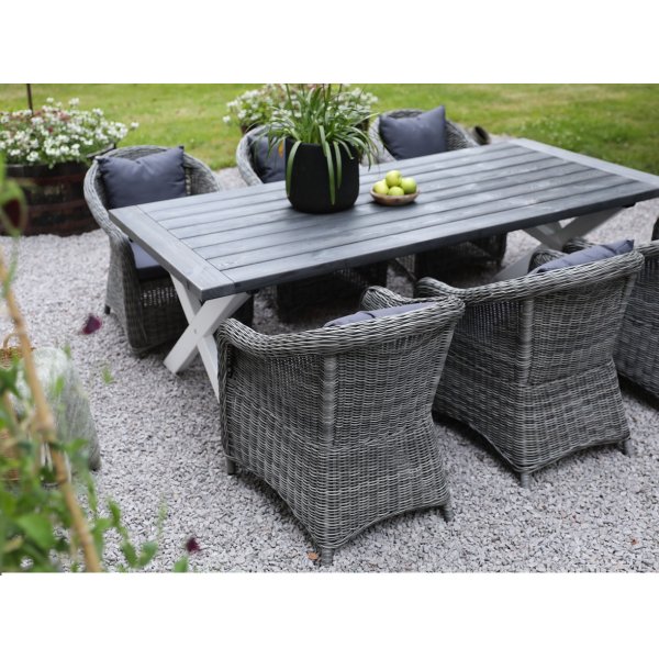 Oxford - Gartenmöbelgruppe 220 cm Grau/Weiß + Reinigungsspray für Gartenmöbel Oxford - Gartenmöbelgruppe 220 cm Grau/Weiß + Reinigungsspray für Gartenmöbel