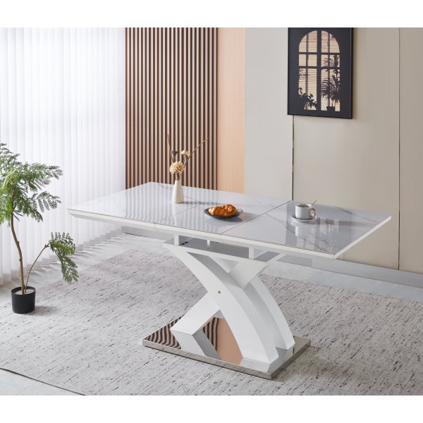 Ingrid matbord f�rl�ngningsbart 120-160 cm - Vit marmor