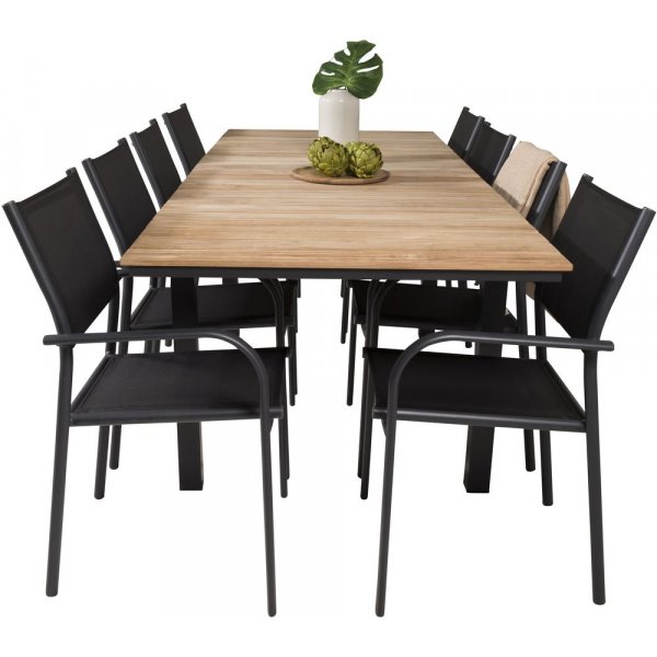 Maglehem Matgrupp (160x90) - Svart/Natur - 8 Stolar