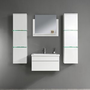 Badrumsm&ouml;bler 60 cm Vit med LED-belysning - Venice + Toalettpappersh&aring;llare