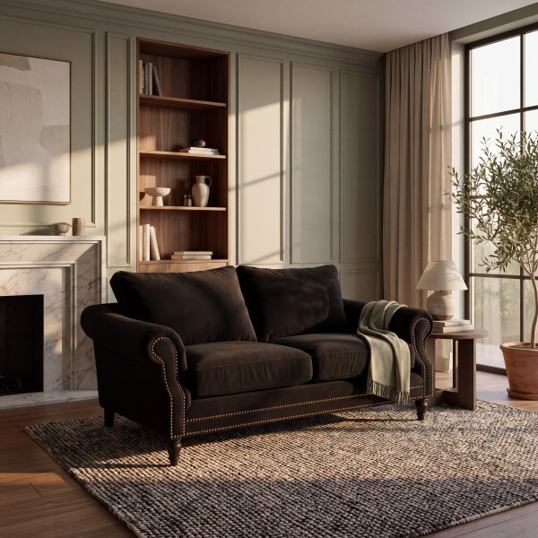 Memo Djup 3-sits Soffa - Svart Sammetstyg Matt Velvet 99 - 215x105x95 cm