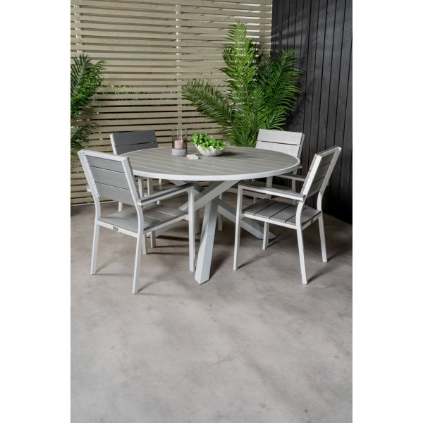 Ebbarp Matgrupp (ø140) - Vit/Grå - 4 Stolar Ebbarp Matgrupp (ø140) - Vit/Grå - 4 Stolar