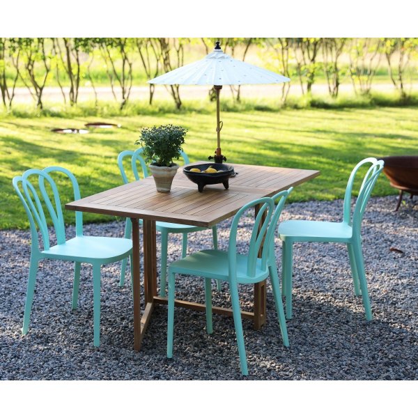 Spisegruppe Salt teak: Bankebord i teak inklusiv 4 Bally stole