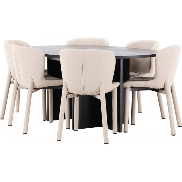 Matbord Strada med 6 st Astoria stolar - Beige/svart