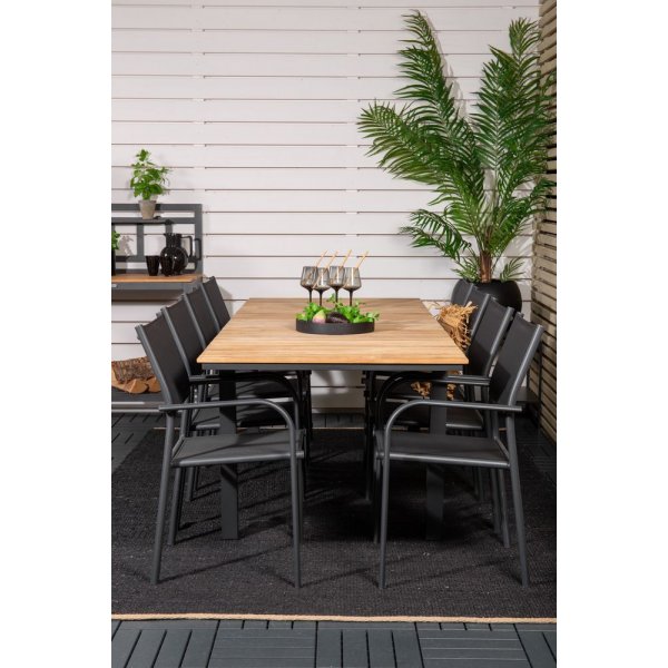 Maglehem Matgrupp (160x90) - Svart/Natur - 8 Stolar