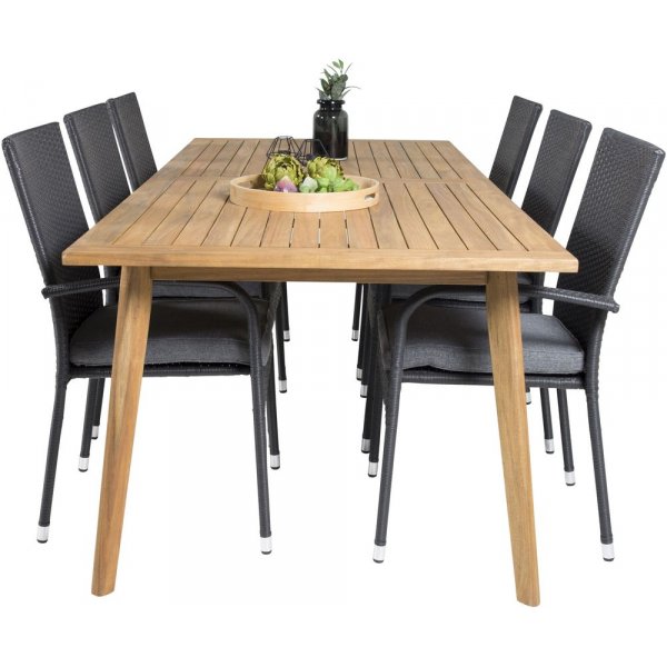 Charlottenberg Spisegruppe (220x100) - Sort/Natur - 6 Stole Charlottenberg Spisegruppe (220x100) - Sort/Natur - 6 Stole
