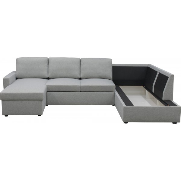 U-soffa b�ddsoffa T�rn� v�ndbar med f�rvaring - 304 cm - ljusgr�