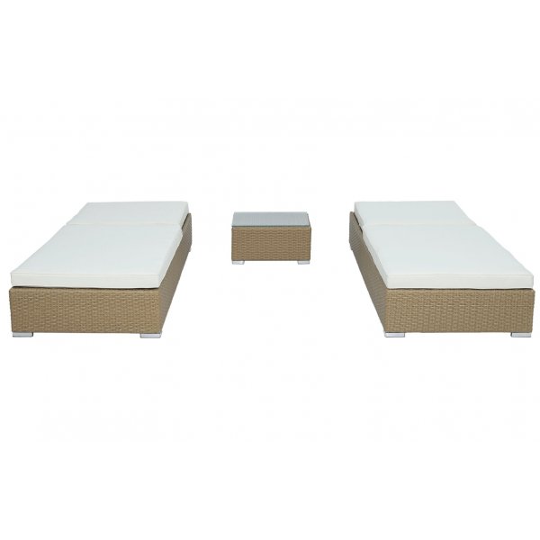 Astrid 2 Sonnenliegen mit Tisch - Nat�rliches Kunstrattan