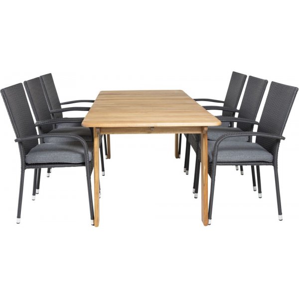 Malmby Matgrupp (180x90) - Svart/Natur - 6 Stolar