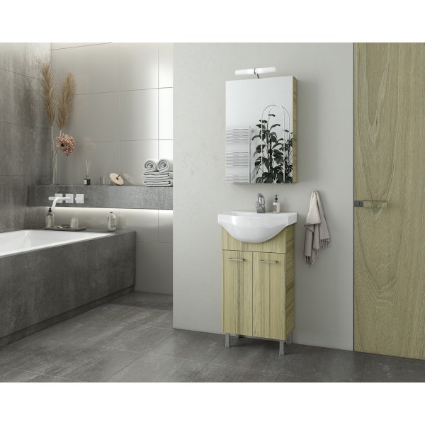 Badrumsmbler Ritmo 45 - Natural Oak med spegelskp
