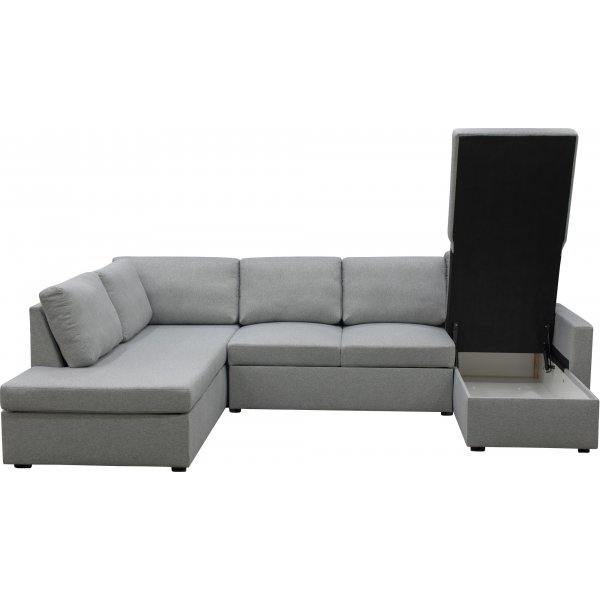 U-soffa b�ddsoffa T�rn� v�ndbar med f�rvaring - 304 cm - ljusgr�