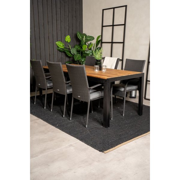 Balsj Matgrupp (205x90) - Svart/Natur - 6 Stolar