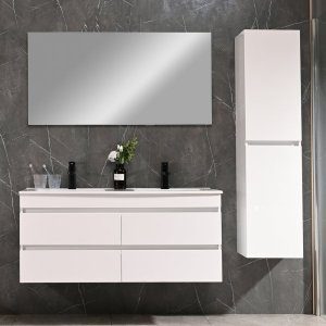 Badrumsm&ouml;bler 120 cm glansig vit - Honolulu + Toalettpappersh&aring;llare