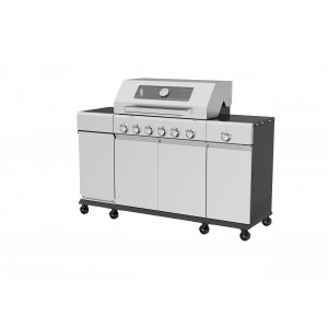 Gasolgrill med sidobrännare och förvaringsskåp - 6 brännare - rostfritt stål Gasolgrill med sidobrännare och förvaringsskåp - 6 brännare - rostfritt stål