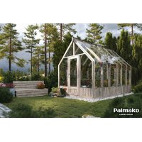 Växthus Emilia med fundament 8,2 m² – Gråbehandlat trä - Härdat glas Växthus Emilia med fundament 8,2 m² – Gråbehandlat trä - Härdat glas
