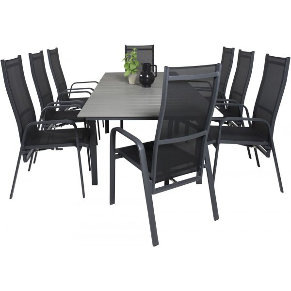 Pr�ssebo Matgrupp (160x100) - Svart/Gr� - 8 Stolar