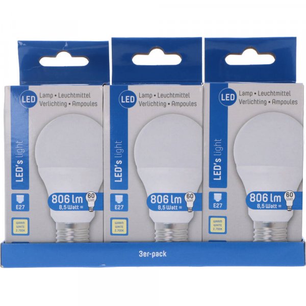 LED lampa A60 806lm 3-pack