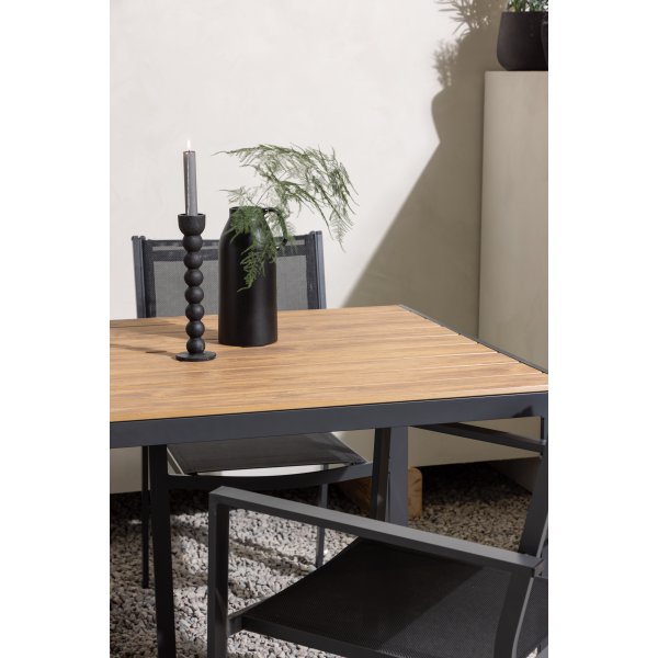 Chania-Lebensmittelgruppe; 6 Copacabana Stühle mit Esstisch 205 x 90 cm - Schwarz/Natur + Textilimprägnierung für Outdoormöbel Chania-Lebensmittelgruppe; 6 Copacabana Stühle mit Esstisch 205 x 90 cm - Schwarz/Natur + Textilimprägnierung für Outdoormöbel