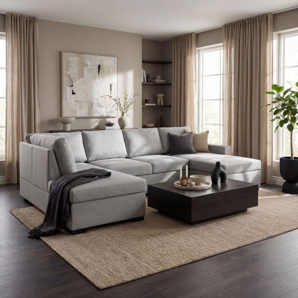 U-soffa Solna med f�rvaring - 309 cm - ljusgr�