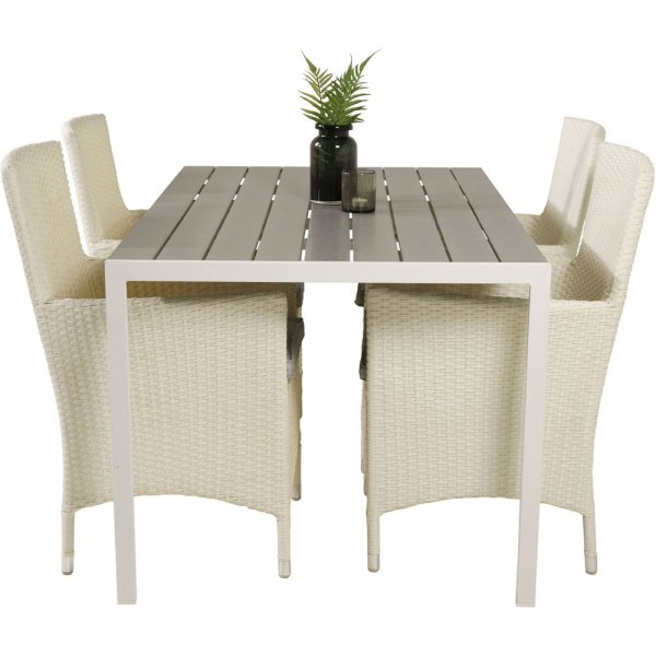 Ervalla Matgrupp (150x90) - Vit/Gr - 4 Stolar