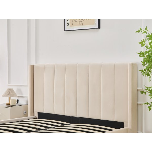 Sängram med förvaring inklusive sänggavel 160 x 200 cm beige - Bianca Sängram med förvaring inklusive sänggavel 160 x 200 cm beige - Bianca