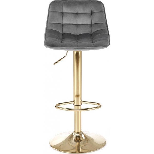 Barstol gr� sammet guldig fot h�j och s�nkbar