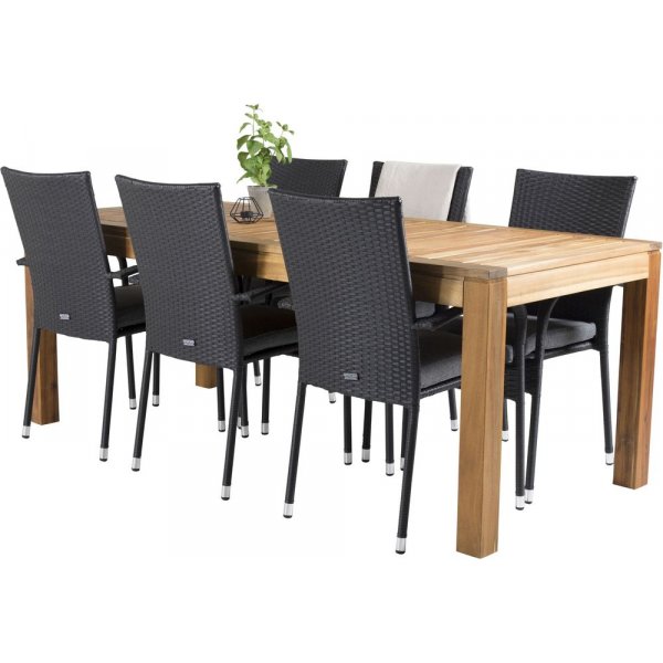 Pr�ssebo Matgrupp (200x90) - Svart/Natur - 6 Stolar