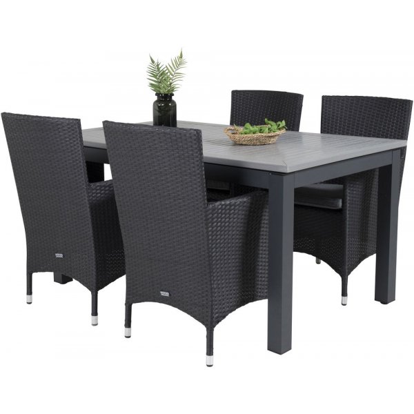 Ekens Matgrupp (152x90) - Svart/Gr - 4 Stolar